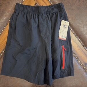 Men's Black Athletic Shorts with Red Zip Pocket - Tec-One